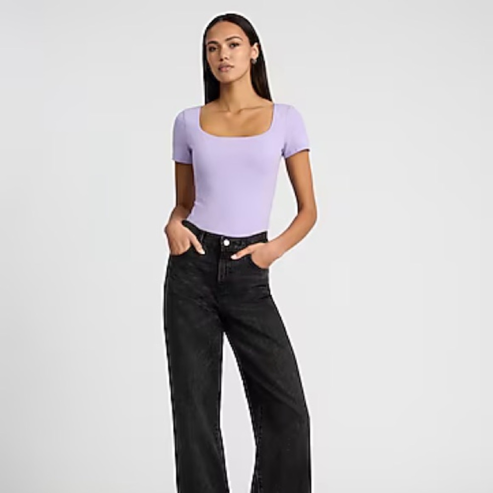 Express Body Contour Square-neck Short-sleeve Bodysuit Purple